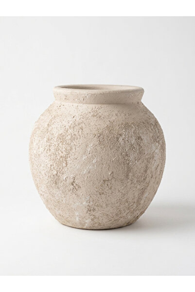 Yalda atelier Avena Taş Dokulu Dekoratif Vazo – Krem, 25 cm