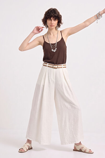 BARRELS AND OIL Women's Belted Loose-Fit Skirt Trousers - White