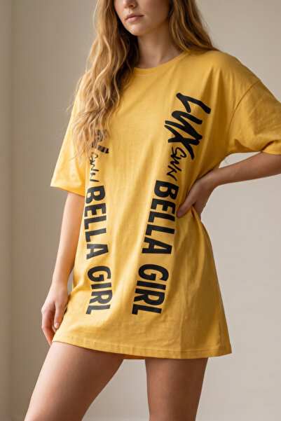 OEM Tricou supradimensionat de damă cu imprimeu text, mâneci scurte și croial...