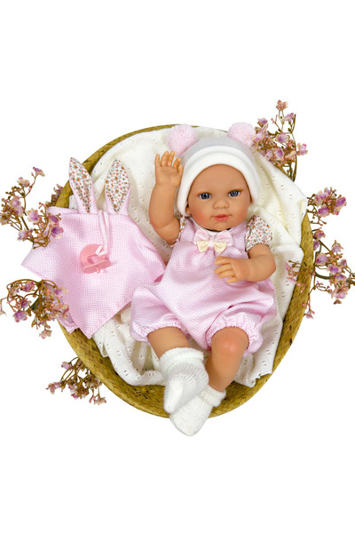 Nines D'Onil Papusa Nines D'Onil, Dou Dou, bebelus RN, cu hainute roz, cu juc...