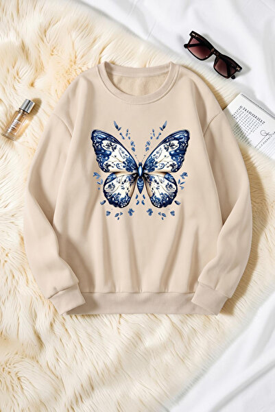 uyguntarz Unisex Patterned Butterfly Printed Crew Neck Sweatshirt