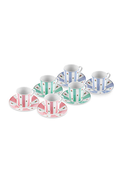 Karaca Flowerful Renkli 6 Kişilik Kahve Fincan Takımı 80 ml