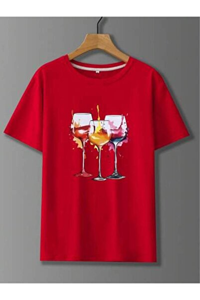 4Car Design Sense Red Wine Glass Pattern Print Men's Fashion Round Neck Short...