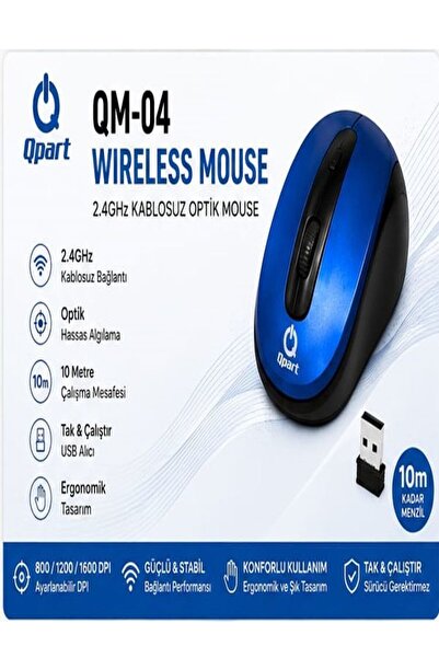 Qpart QM-04 2.4 Ghz Kablosuz Optik Mouse Ayarlanabilir DPI 800/1200/1600 USB ...