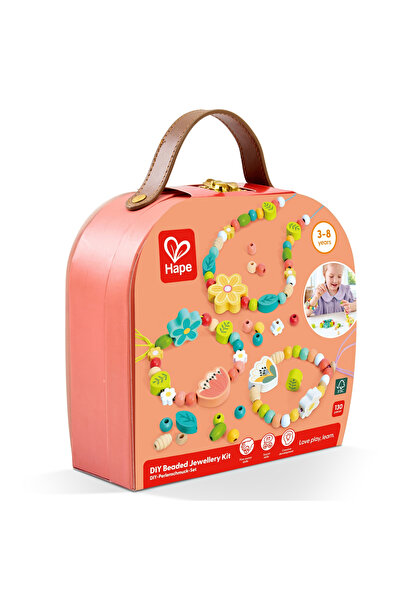 Hape Kit DIY din lemn, Hape, bijuterii cu margele, 130 de piese