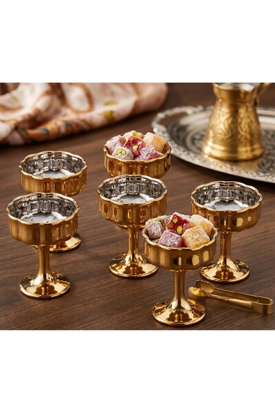 Hinora 6-Piece Glass Serving Set with Footed Base, Turkish Delight Bowl, Snac...