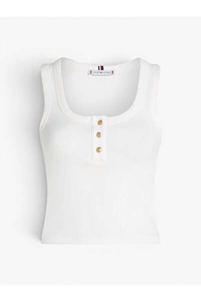 Tommy Hilfiger SLIM HENLEY GB SCOOP-NK TANK TOP Kadın Atlet WW0WW43920YBL