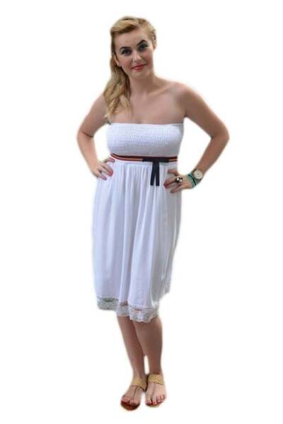 OEM Rochie cu bretele in culorile alb si corai cu insertie de elastic