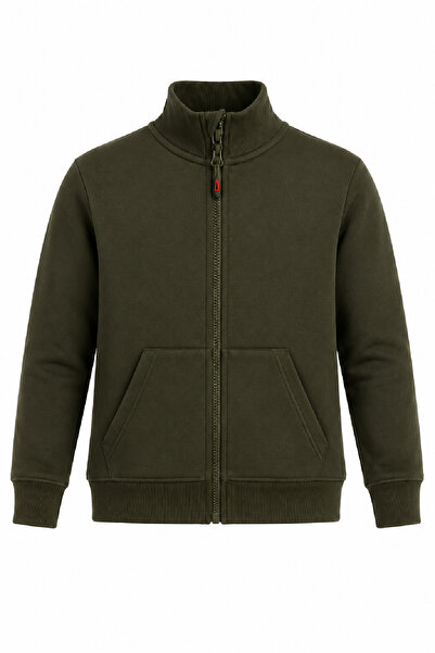 Cloise Unisex Premium School Cardigan with Stand Collar and Zipper, Khaki, 2 ...