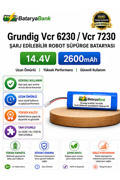 BataryaBank Grundig VCR 6230 / VCR 7230 Uyumlu Robot Süpürge Bataryası 14.4V ...