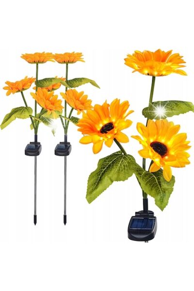 OEM Set de 2 lămpi solare floarea-soarelui, 74 cm – 6 lumini LED calde, desig...