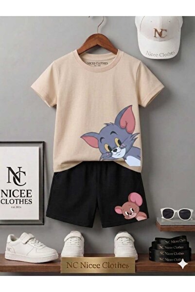Leto Lykia Summer Children's T-Shirt Shorts Unisex (Tom and Jery Looking in t...