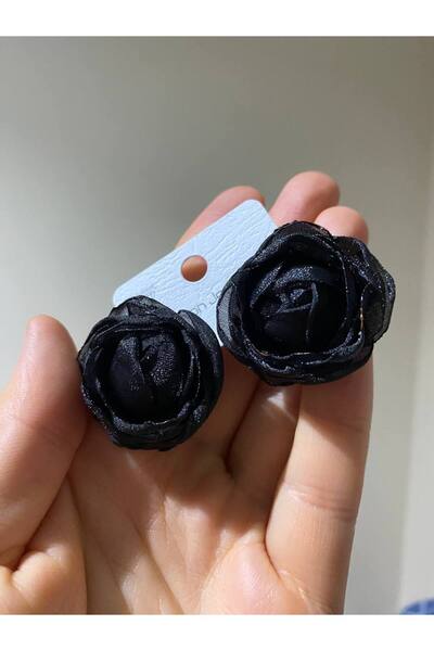 WOWMOM Black Floral Earrings – Lightweight Earrings with Fabric Rose Detail for Women and Girls