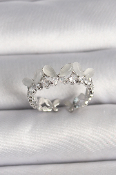 Bezos Brass Silver Color Zircon Stone White Enamel Butterfly Model Adjustable...