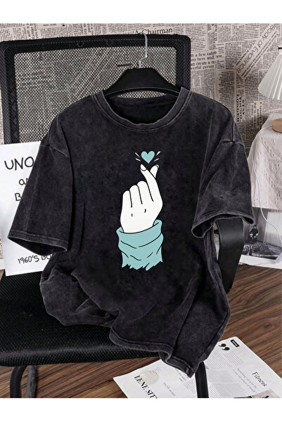 HOFFNUNG Unisex Oversize Vintage Washed Street Style Μόδα του δρόμου Βαμβακερ...