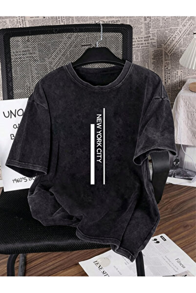 HOFFNUNG Unisex Oversize Vintage Washed Street Style Μόδα του δρόμου Βαμβακερ...