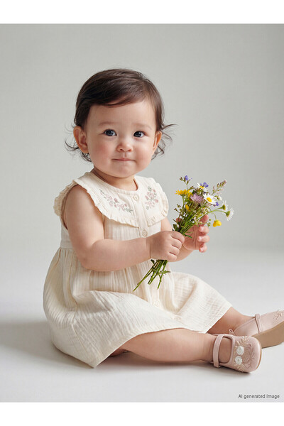 LC Waikiki Original Embroidered Ruffled Baby Girl Muslin Dress
