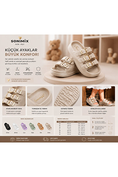 Sonimix Çocuk Sandalet Terlik | 3 Tokalı Ayarlanabilir Rahat Günlük Yazlık Te...