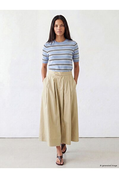 LC Waikiki تنورة LCW Modest بيج عالية الخصر مطوية وواسعة