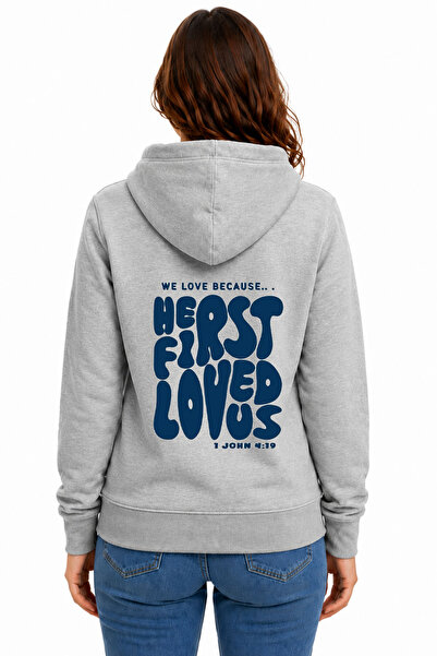 herkesemoda First Love Back Printed Hooded 2 Thread Raster Printed Sweatshirt