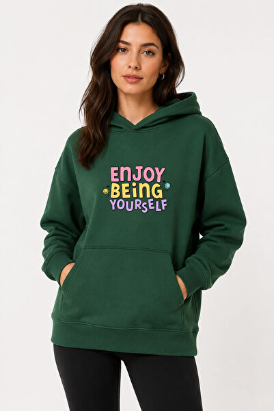 herkesemoda Enjoy Being Printed Hooded 2 Thread Threaded Sweatshirt