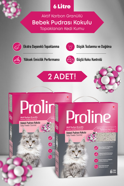 Proline Bebek Pudrası Kokulu Kedi Kumu 2X6Lt.