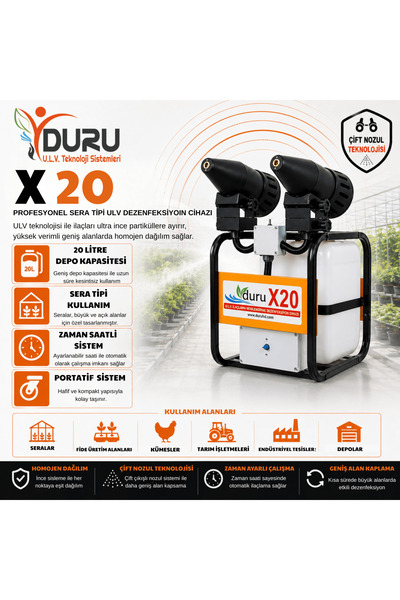 Duru X20 20L El Tipi-Portatif Elektrikli U.L.V. Cihazı İlaçlama ve Sisleme Ma...