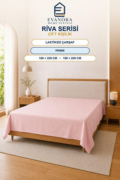evonora Riva Series Pink Double Elastic-Free Flat Sheet 160X200 / 180X200 cm