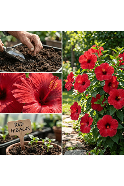 Bloom & Sow Seed بذور الكركديه الحمراء – بذور نباتات زينة كبيرة الزهور، مقاوم...