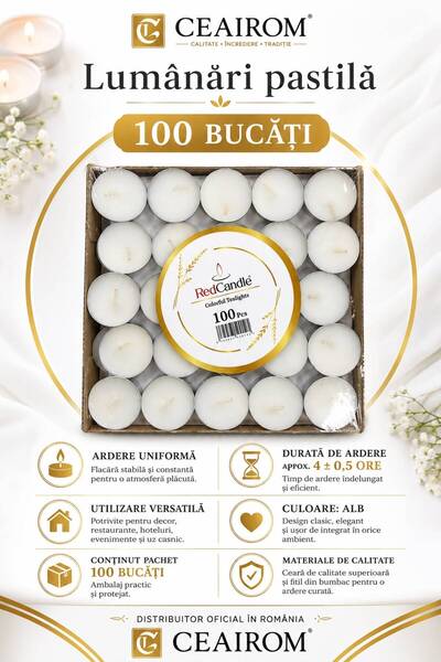 Generic Brand Lumânări Pastilă Albe RedCandle, Set 100 Bucăți,