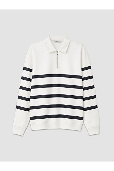 LC Waikiki Lcw Vision White Polo Collar Striped Men's Sweatshirt