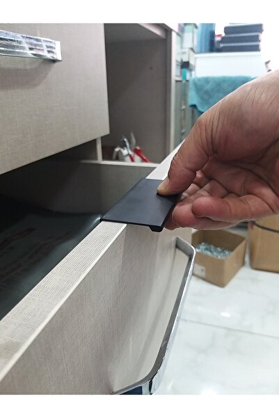 ARON Mâner integrat negru mat de 12 cm pentru sertar, cu capac din sticlă mon...