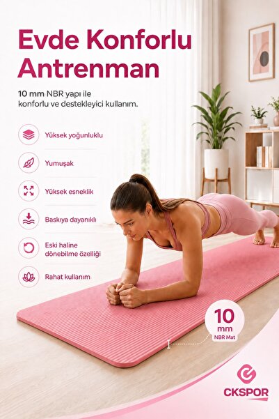 CKSPOR LUXURY 10 mm NBR Egzersiz Matı Kaymaz Pilates Matı Taşıma Askılı Yoga ...