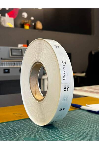 Şeffaf Beden Etiketi 5 Yaş 5Y Konfeksiyon Siyah Yazılı Yapışkanlı Tekstil Yaş Etiketi 180x20 mm 1 Rulo x 1000 Adet