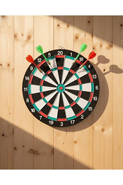 OSKA GLOBAL 15 Inch Dart Board 4 Metal Tip Darts Arrow Durable Wooden Body
