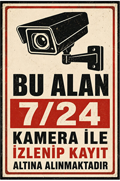 Lucena Retro Camera Security Warning Sign Metal Sign – This Area Is Being Mon...