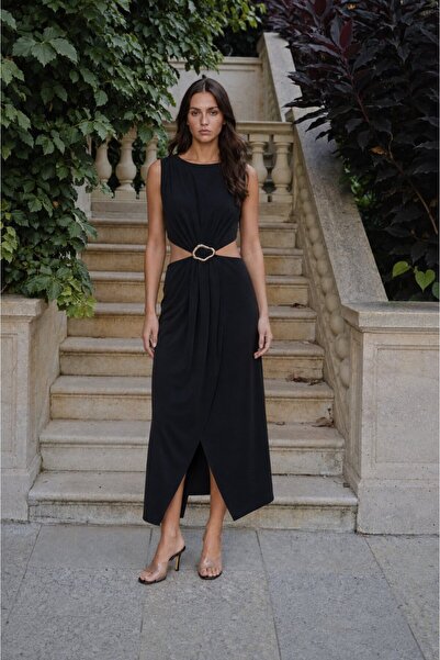 Swass Winnie Gold Buckle Maxi Dress Black
