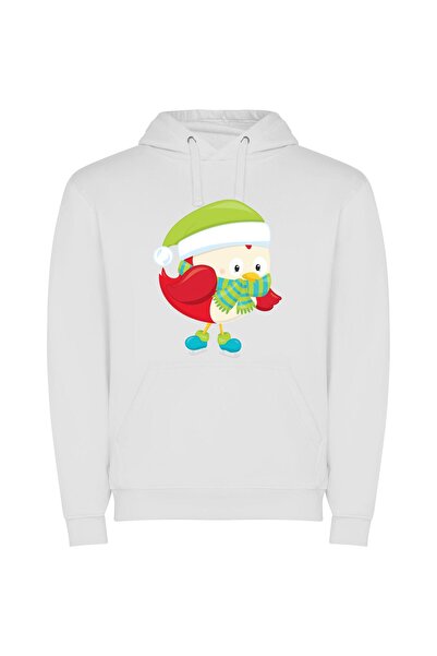 iLovePrints Festive Feathered Friends Φούτερ με κουκούλα σε χρώμα Λευκό