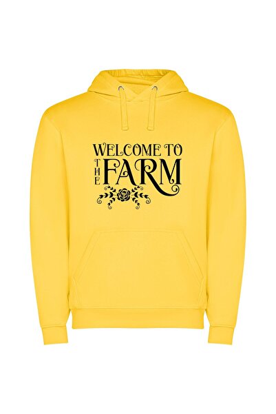 iLovePrints Farmscape Hospitality: Welcome! Φούτερ με κουκούλα σε χρώμα Κίτρινο