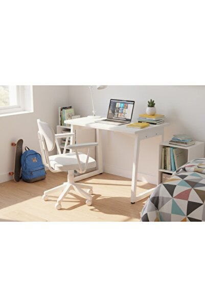 Vivense BİGA OFİS MASASI VE DENİZ KOLLU SANDALYE SET, BEYAZ, 60X90 CM