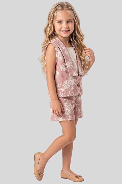 ww waka waka kids store Σετ 3 τεμαχίων με κέντημα λουλουδιών: Γιλέκο, εσωτερι...