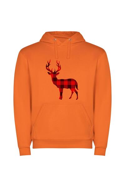 iLovePrints Plaid Deer Silhouette: Chic & Elegant Φούτερ με κουκούλα σε χρώμα...