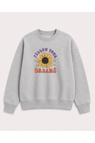 herkesemoda Sunflower Printed 2 Thread Threaded Crew Neck Sweatshirt