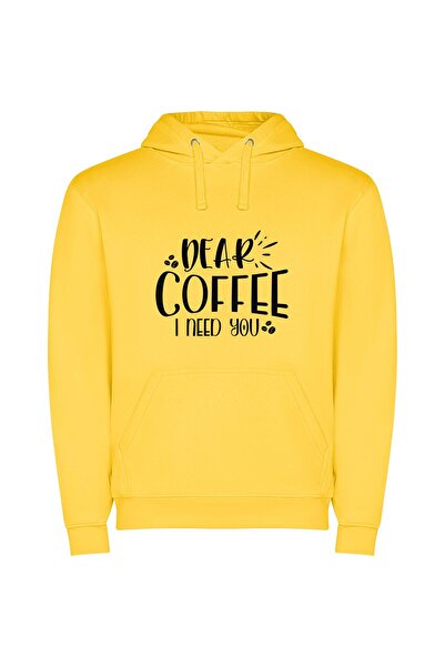 iLovePrints Coffee: Essential Elixir of Life Φούτερ με κουκούλα σε χρώμα Κίτρινο
