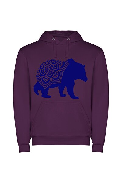 iLovePrints Bold Blue Bear Silhouette Φούτερ με κουκούλα σε χρώμα Μωβ