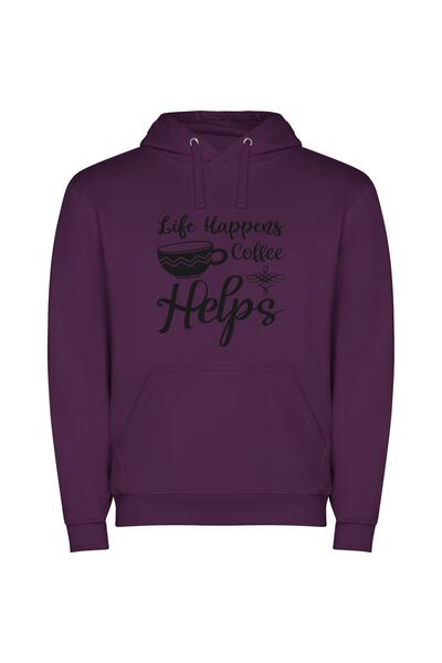 iLovePrints Java Jolts: Life's True Brew Φούτερ με κουκούλα σε χρώμα Μωβ