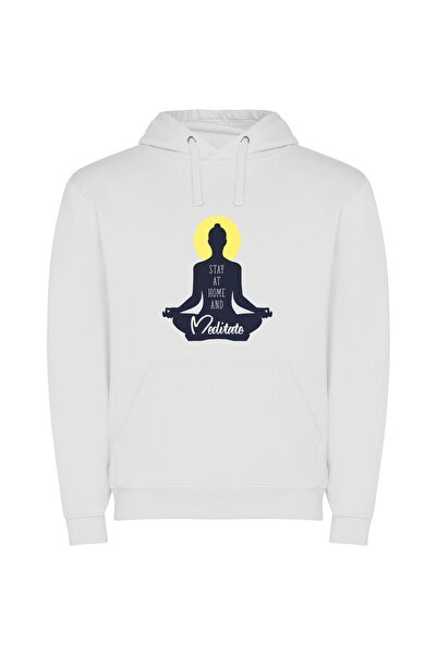 iLovePrints Serene Stay-at-home Meditation Φούτερ με κουκούλα σε χρώμα Λευκό