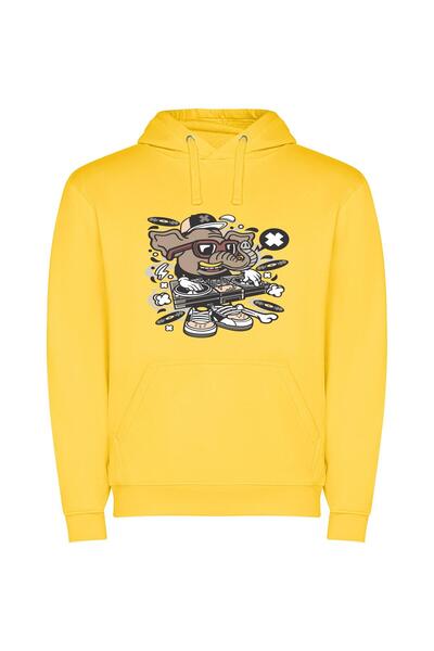 iLovePrints Groovy DJ Animal Mashup Φούτερ με κουκούλα σε χρώμα Κίτρινο