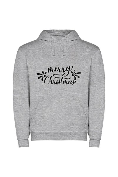 iLovePrints Festive Inked Greeting Φούτερ με κουκούλα σε χρώμα Γκρι