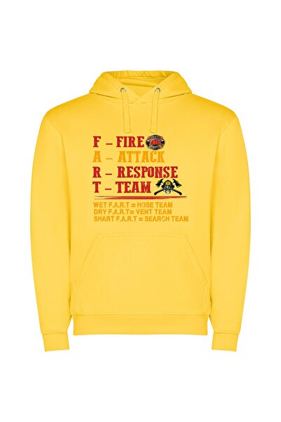 iLovePrints Flaming Response Team Shirt Φούτερ με κουκούλα σε χρώμα Κίτρινο